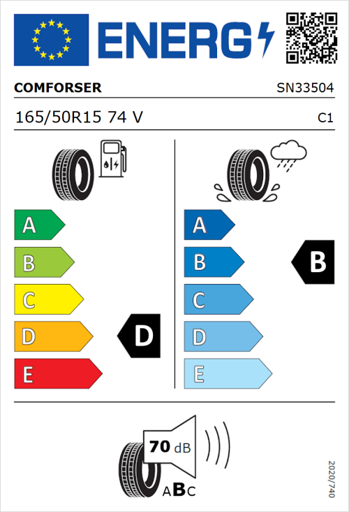 Tyre Label for Comforser Sports K4 165/50R15 74V